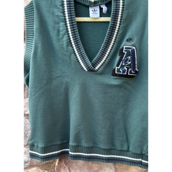 Adidas Green Sweater Vest Women's Large Embroidered V-neck Preppy Collegiate - Picture 5 of 11